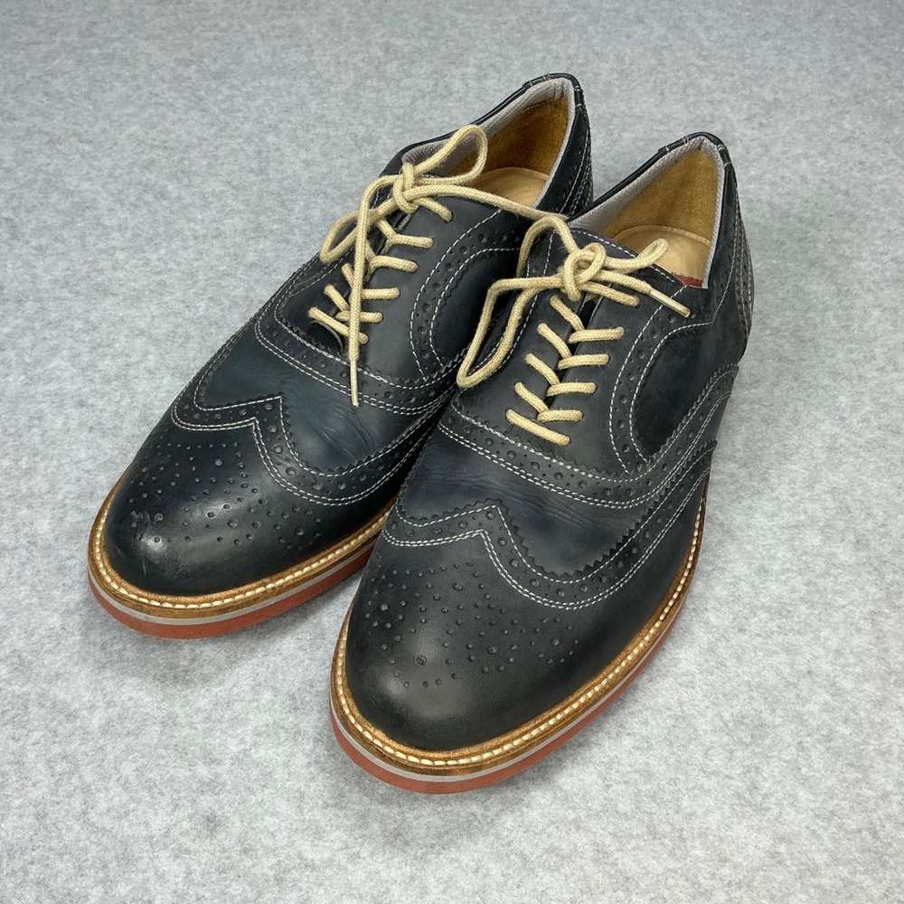 1901 Nordstrom Mens 9M Navy Blue Leather Wingtip Oxford Brogue Shoes M72913